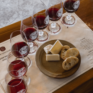The red wine barrel tasting setup
